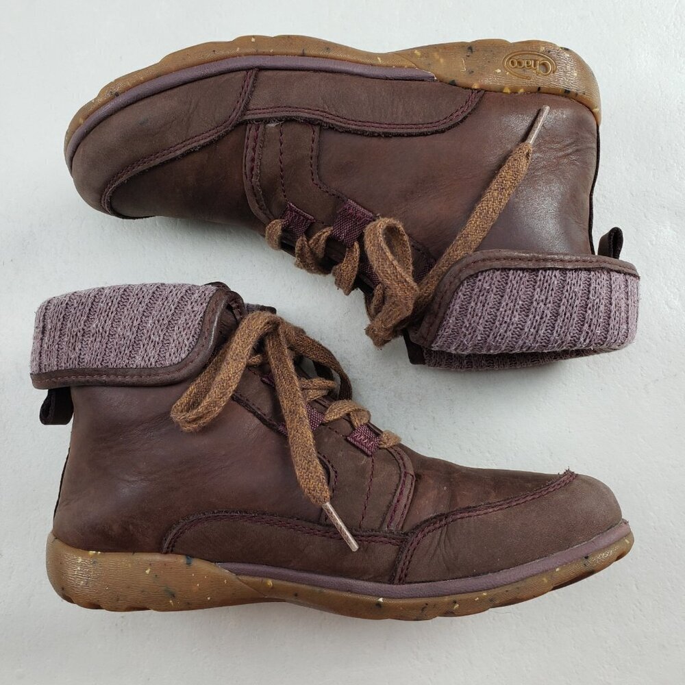 Chaco Barbary Waterproof Ankle Boot Womens 6.5 Brown Leather Lined Lace Up - Picture 8 of 13